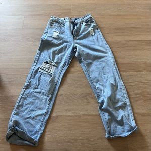 SHEIN wide leg destroyed medium to light wash jeans